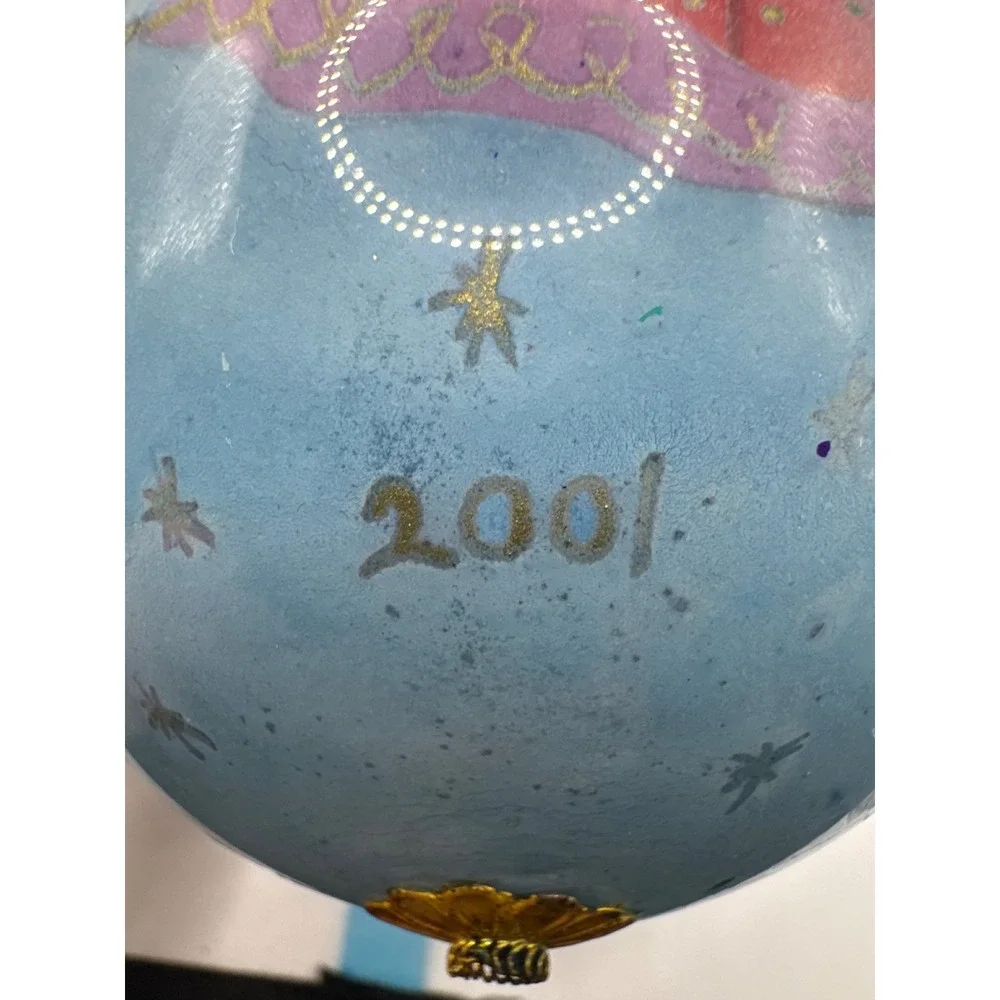Pier 1 2001 Li Bien Christmas Ornament Hand Painted Glass Angels Blue Large Ball